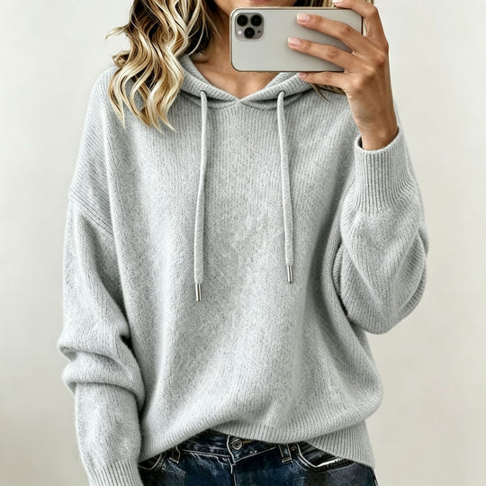 Damen Oversize Strickhoodie aus weichem Feinstrick mit Kordelzug EB
