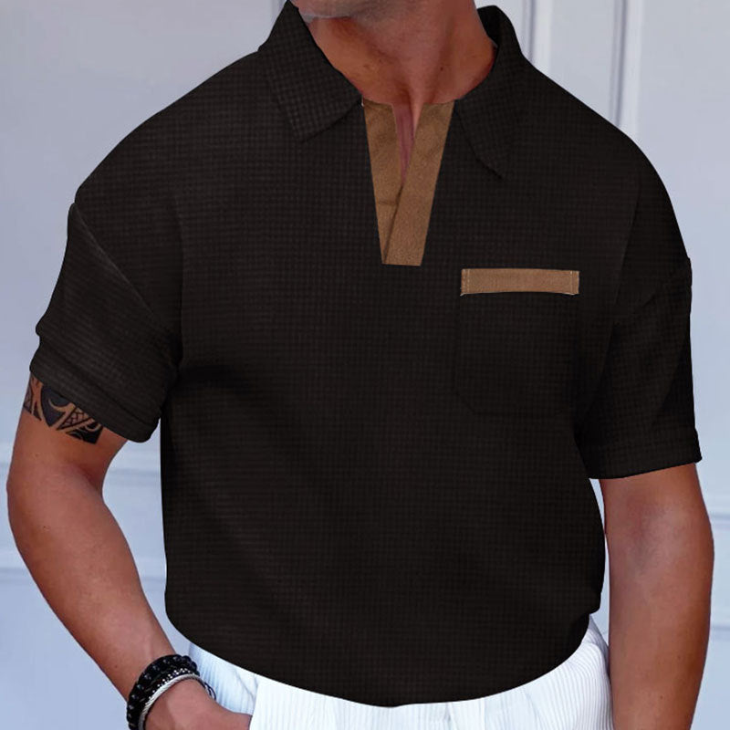 Herren Kurzarm-Polohemd mit modernem Stehkragen und Brusttasche EB