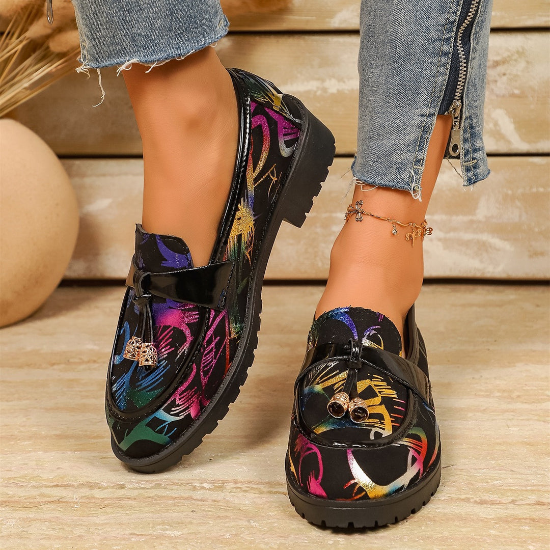 Damen Elegante und modische Mokassins mit glänzendem Schmuckdetail EB