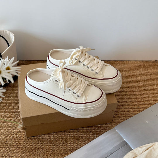 Damen lässige Canvas Sneakers im modernen Vintage-Stil mit platinfarbener Sohle EB