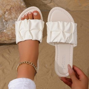 Damen Komfortable Riemchen-Sandalen mit modischem Falten-Design EB