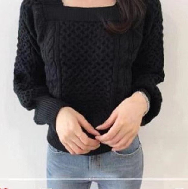 Damen Grobstrickpullover mit modernen Zopfdetails und quadratischem Ausschnitt EB