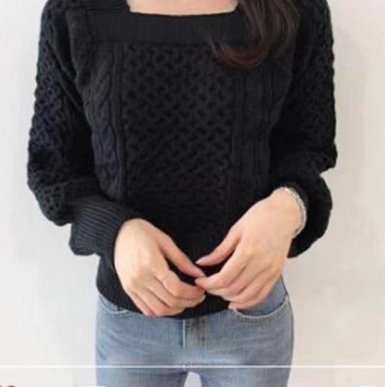 Damen Grobstrickpullover mit modernen Zopfdetails und quadratischem Ausschnitt EB