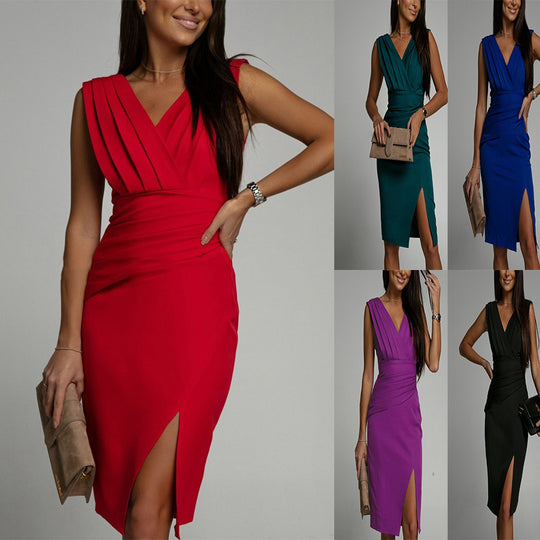 Damen Elegantes Kleid mit schmaler Silhouette und Wickeldetails EB