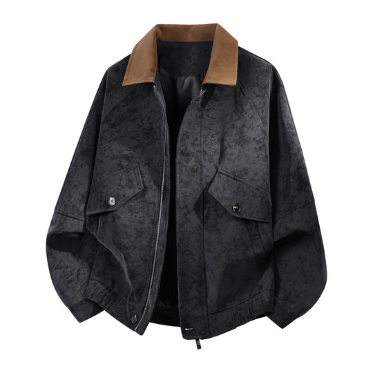 Herren oversized Velours-Blouson mit kontrastkragen und aufgesetzten Klappentaschen EB