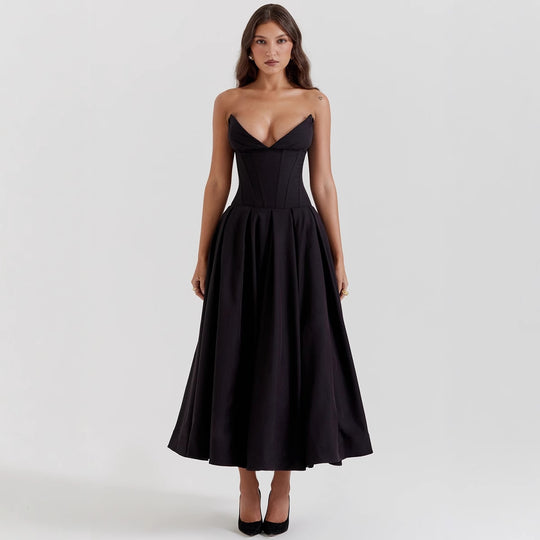 Damen A-Linien Abendkleid mit Korsett-Oberteil und schwingendem Rock EB