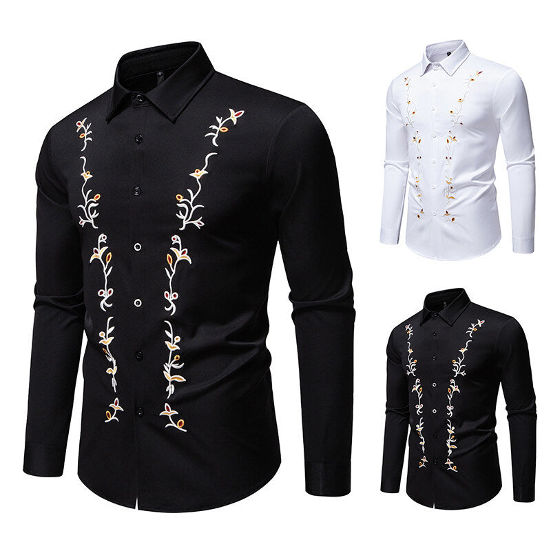 Herren Langarmhemd mit floralen Stickereien EB