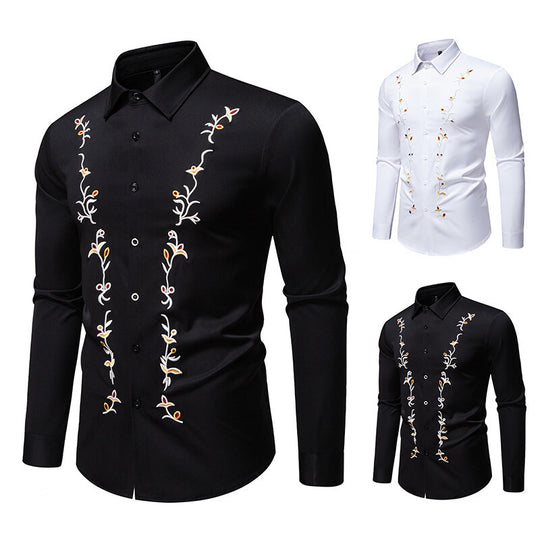 Herren Langarmhemd mit floralen Stickereien EB
