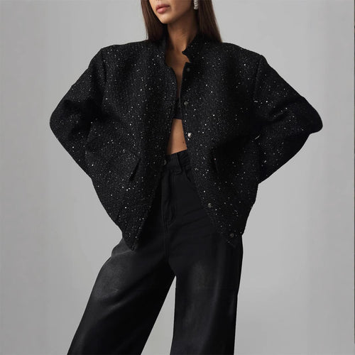 Damen Glitzerjacke mit praktischen Taschen und elastischem Saum EB