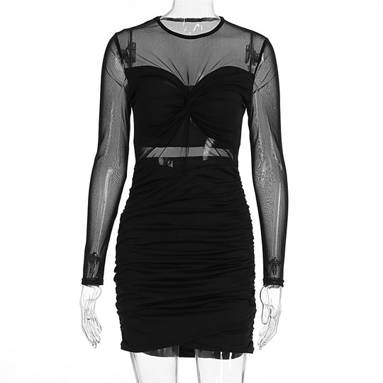 Damen figurbetontes Kleid mit langem Arm und raffiniertem Verknotungsdetail EB