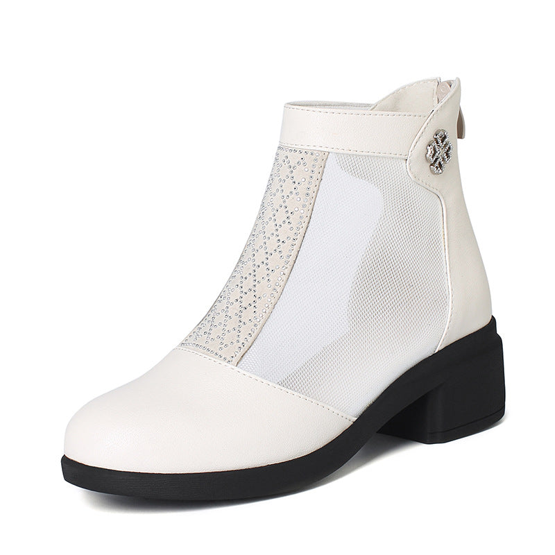 Damen Elegante Stiefeletten mit modischem Mesh-Einsatz und Blockabsatz EB