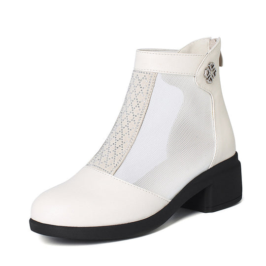 Damen Elegante Stiefeletten mit modischem Mesh-Einsatz und Blockabsatz EB