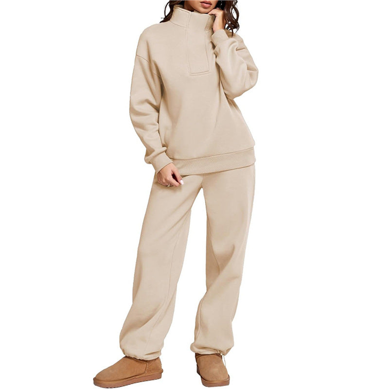 Damen Bequemes Freizeit-Set mit Stehkragen und weiten Hosen EB