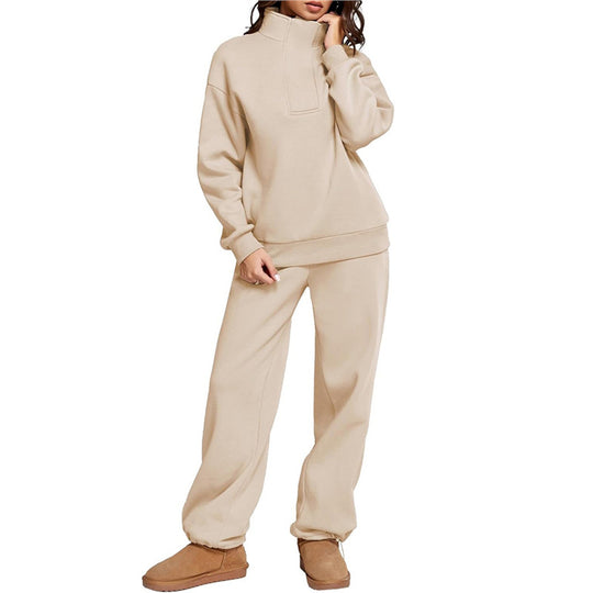 Damen Bequemes Freizeit-Set mit Stehkragen und weiten Hosen EB