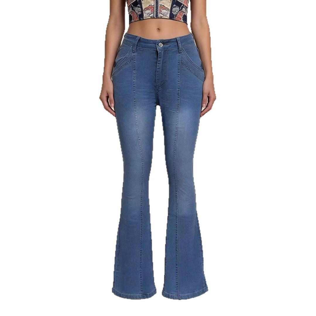 Damen nan hochgeschnittene taillierte Flared-Jeans mit mittiger Nahtführung und figurformender Hüftpartie EB