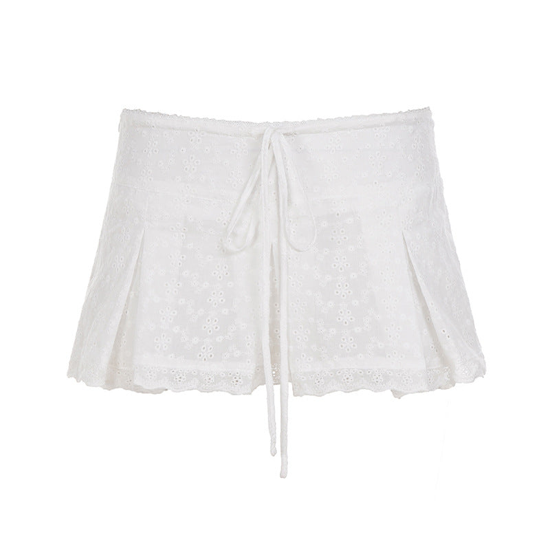 Damen kurzer Oberrock mit verstellbarem Bund und floralem Stickdesign EB