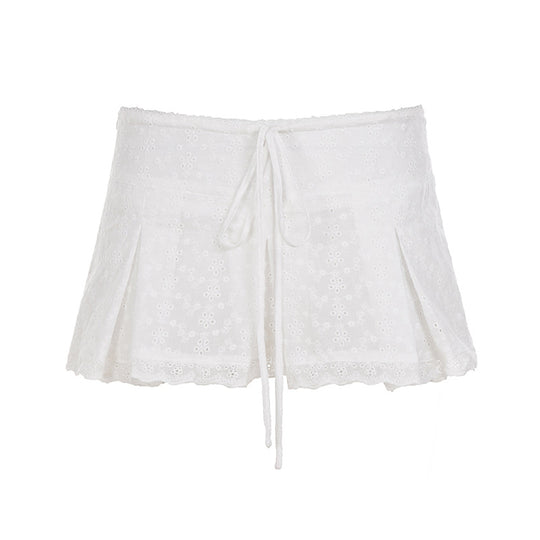 Damen kurzer Oberrock mit verstellbarem Bund und floralem Stickdesign EB