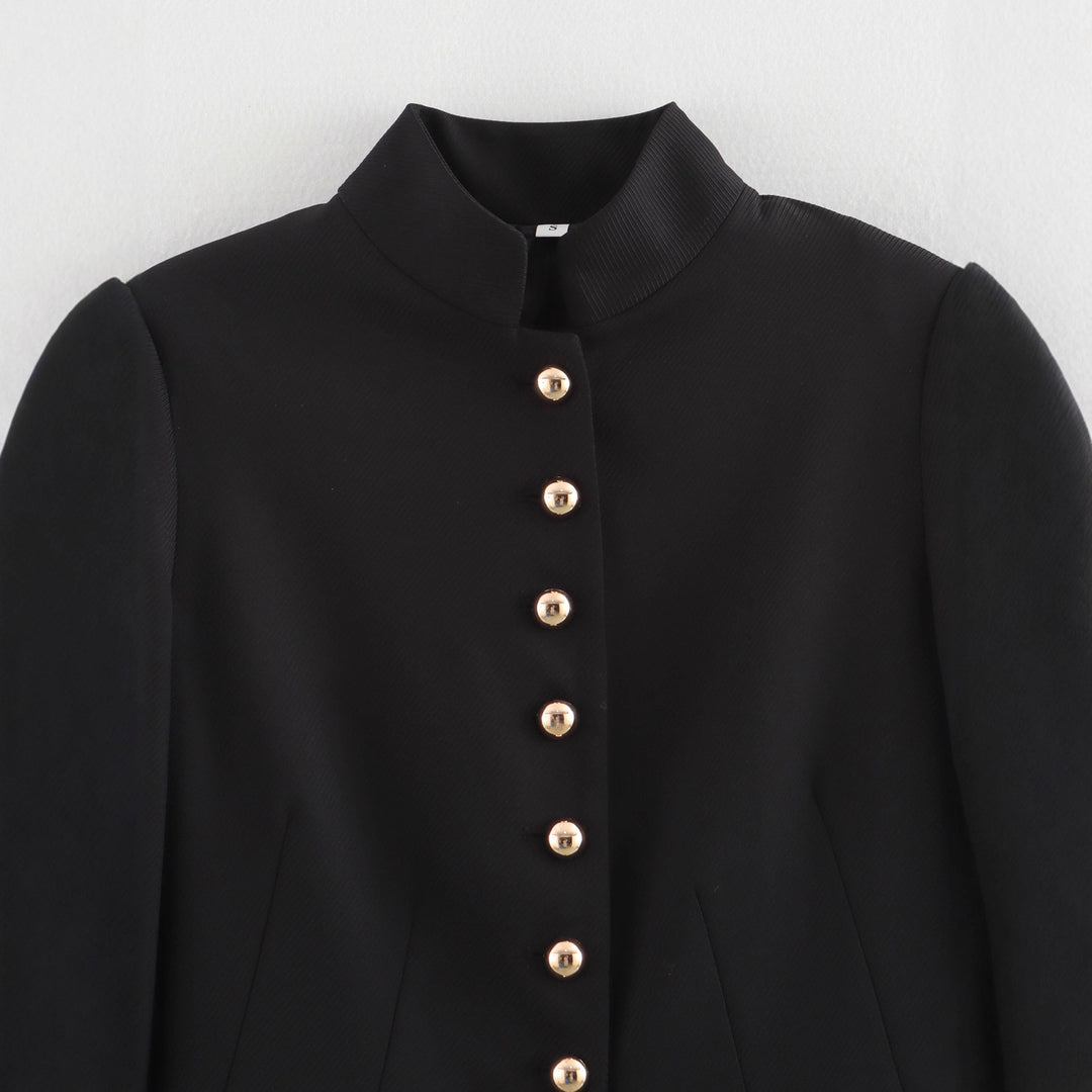 Damen elegante Jacke mit Stehkragen und goldenen Knopfdetails EB
