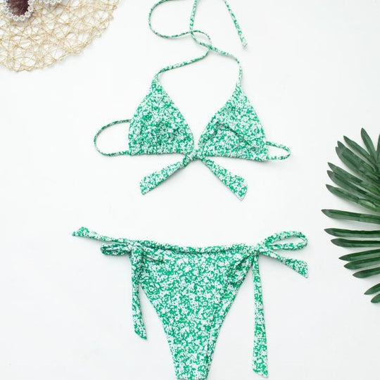 Damen Triangel-Bikini mit verspieltem Bindeband und floralem Design EB