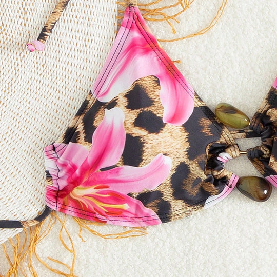 Damen Triangel-Bikini-Set mit floralem Leo-Muster EB