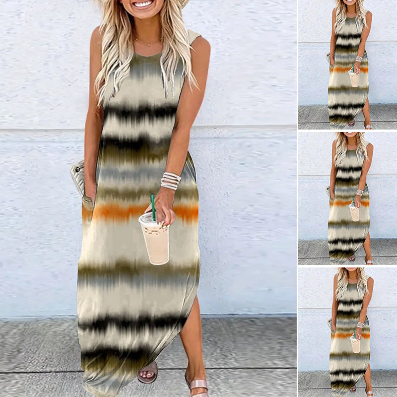 Damen Maxikleid mit modernem Farbverlauf und praktischem Seitentaschen-Design Heidi-Mode