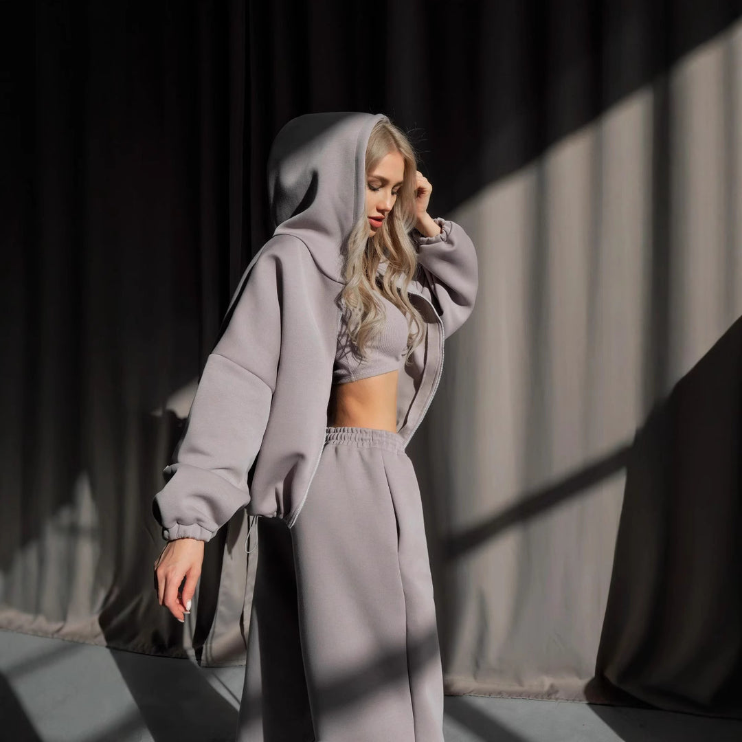 Damen gekürztes Scuba-Hoodie mit oversized Kapuze und elastischer High‑Waist Jogginghose Eichborn Berlin