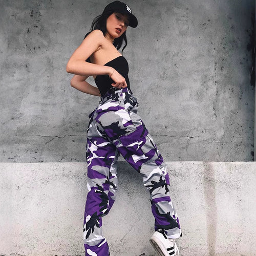 Damen Cargohose im modernen Camouflage-Design mit elastischem Bund und praktischen Taschen EB