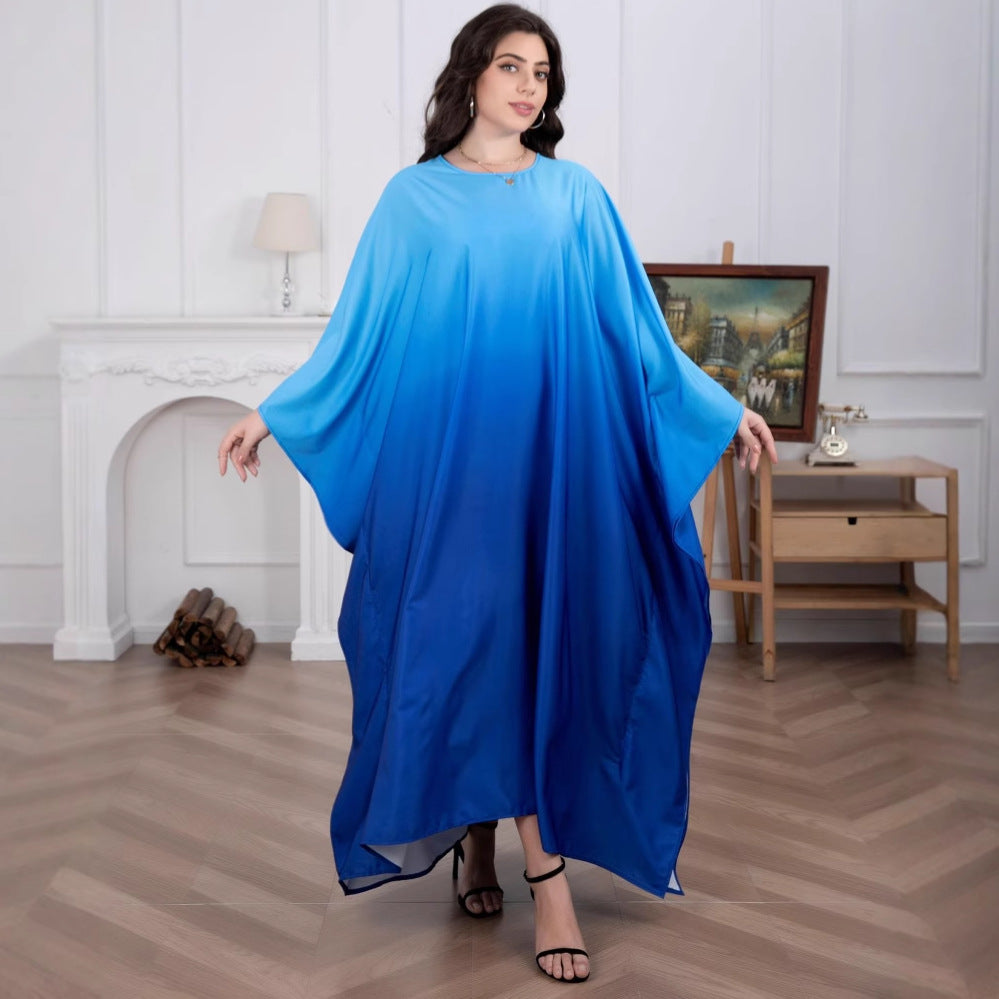 Damen Maxikleid mit fließendem Wasserfarben-Muster und weit geschnittenen Ärmeln EB