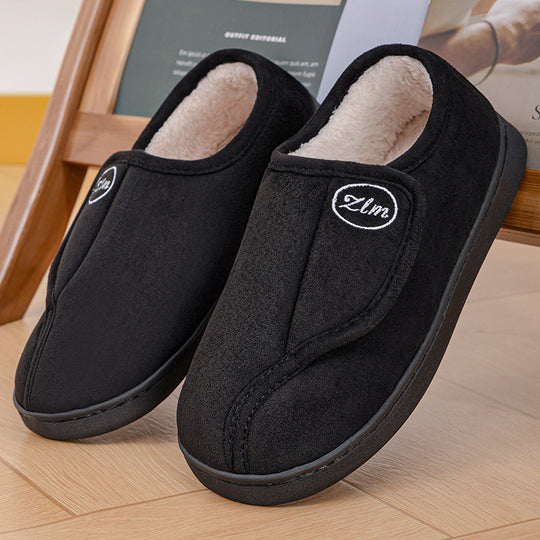 Damen Bequeme und warme Hausschuhslipper mit verstellbarem Klettverschluss EB