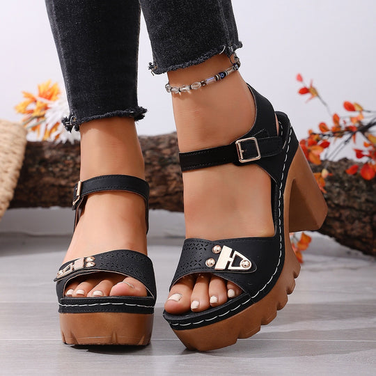 Damen Plattform-Sandalen mit verstellbarem Riemen und robuster Sohle EB