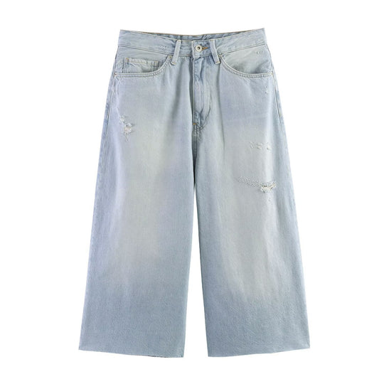 Damen weit geschnittene Jeans im lässigen Destroyed-Design EB