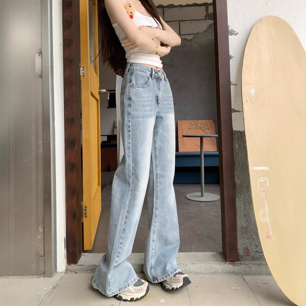 Damen weite Schlagjeans im Vintage-Style mit modischen Details EB