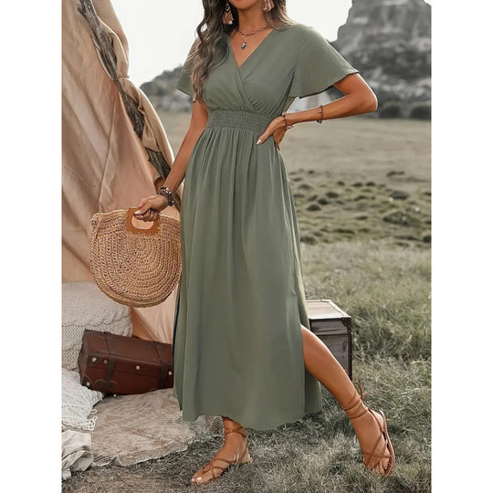 Damen Maxikleid mit fließendem Schnitt und Wickeldetails EB