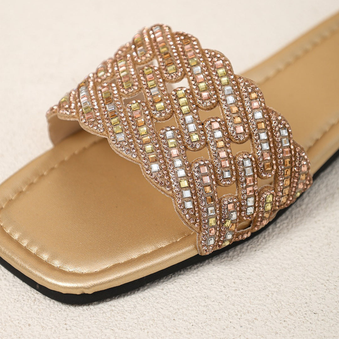 Damen glamouröse Badesandalen mit funkelnder Zierapplikation und komfortablem Fußbett EB