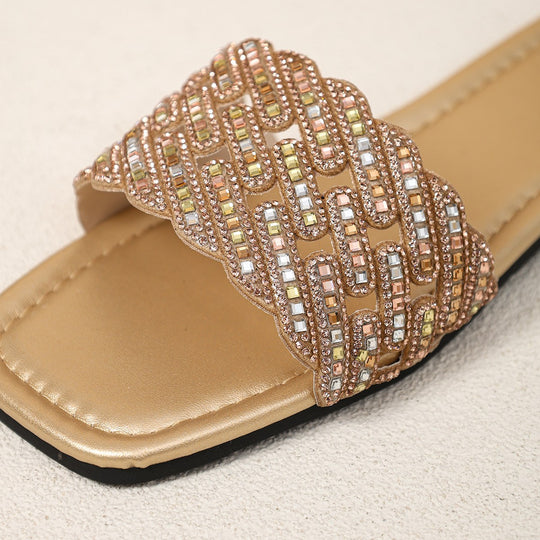 Damen glamouröse Badesandalen mit funkelnder Zierapplikation und komfortablem Fußbett EB
