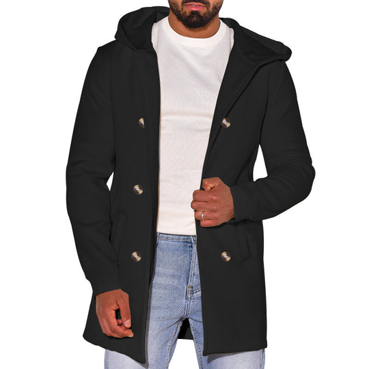 Herren modische Jacke mit Kapuze und doppelter Knopfleiste EB
