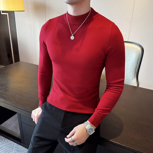 Herren modischer Pullover mit hohem Kragen und eleganter Passform EB