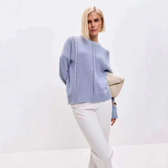 Damen Strickpullover mit raffiniertem Lochdesign und lässigem Schnitt EB