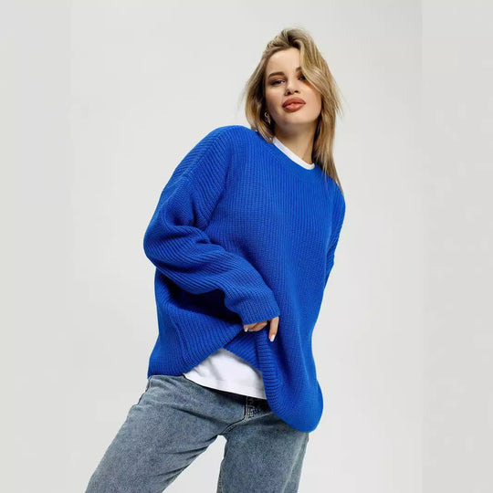 Damen lässiger Oversized Pullover mit strukturiertem Strickmuster EB