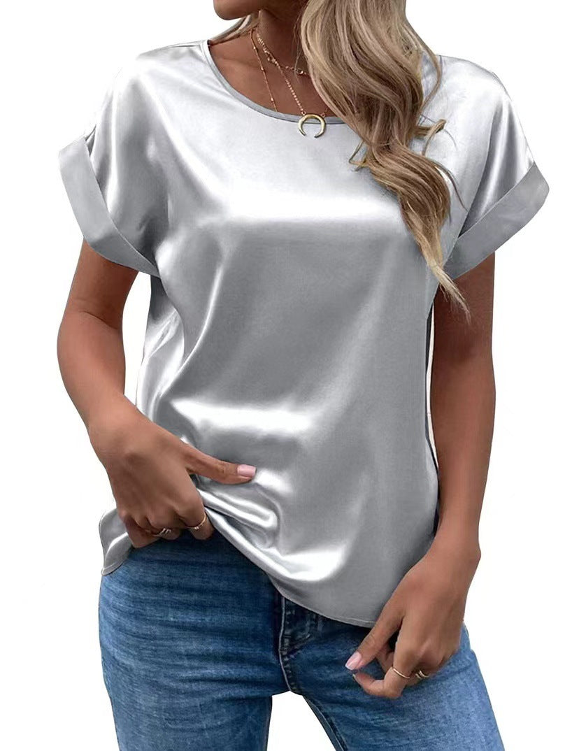 Damen Satin T-Shirt mit elegante Details EB