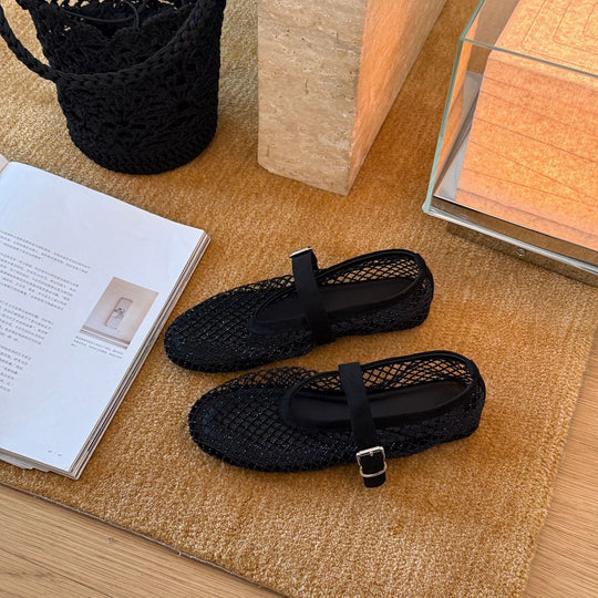 Damen Modische und atmungsaktive Ballerinas mit verstellbarem Riemchen EB