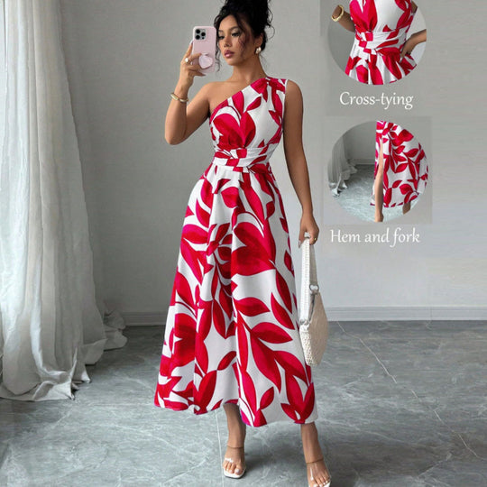 Damen Maxikleid mit asymmetrischem Schnitt und floralem Design EB