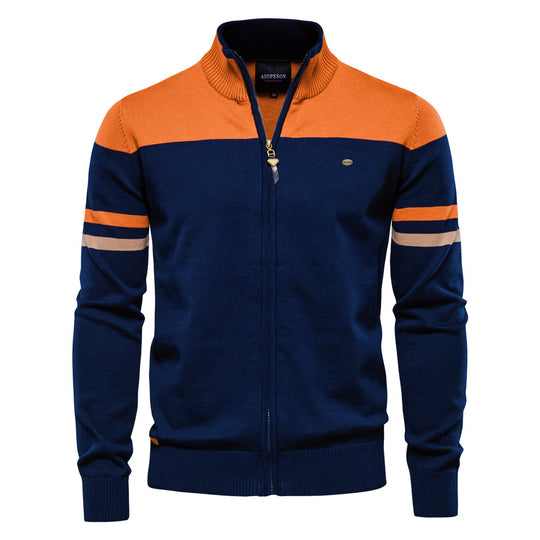 Herren Strickjacke mit modernem Zipper und sportiven Farbstreifen EB