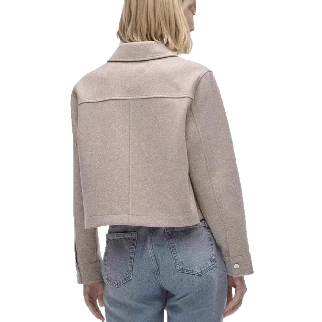Damen kurze Wolljacke im klassischen Stil mit aufgesetzten Taschen EB