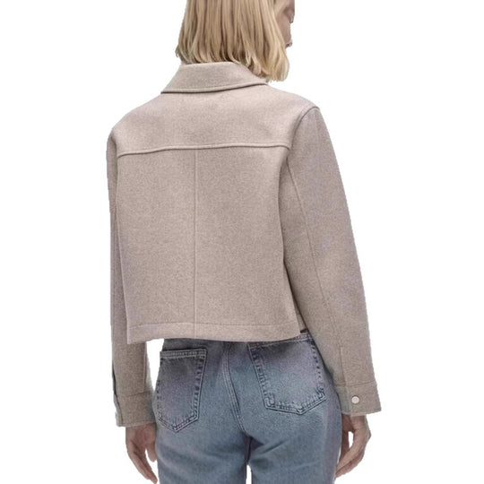 Damen kurze Wolljacke im klassischen Stil mit aufgesetzten Taschen EB