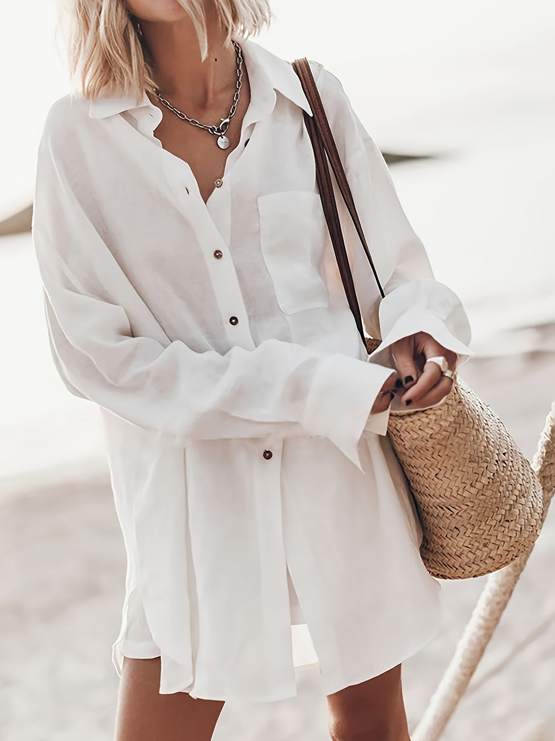 Damen lässige Oversized-Bluse aus Leinen EB