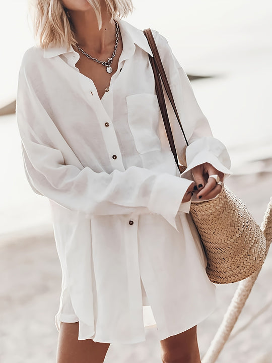 Damen lässige Oversized-Bluse aus Leinen EB