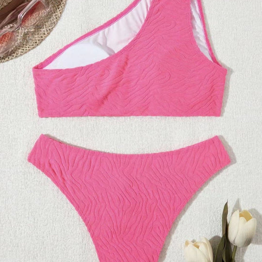 Damen Einseitiger Bikini im modernen Wellenmuster mit asymmetrischem Oberteil EB
