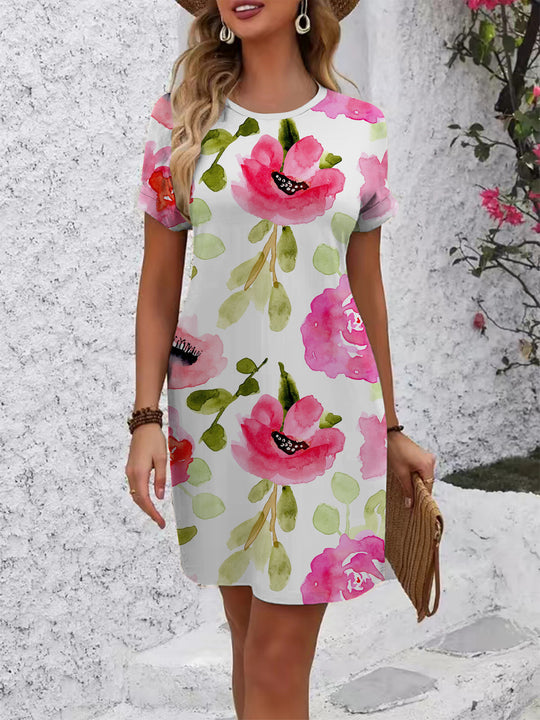 Damen T-Shirt Kleid mit floralem Design und bequemem Schnitt EB