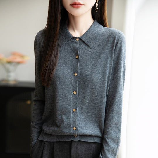 Damen weiche Wollbluse mit Knopfleiste EB